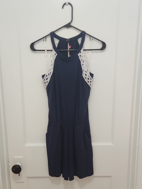 Lilly Pulitzer Pants - Lilly Pulitzer Navy Blue Lace Trim Romper